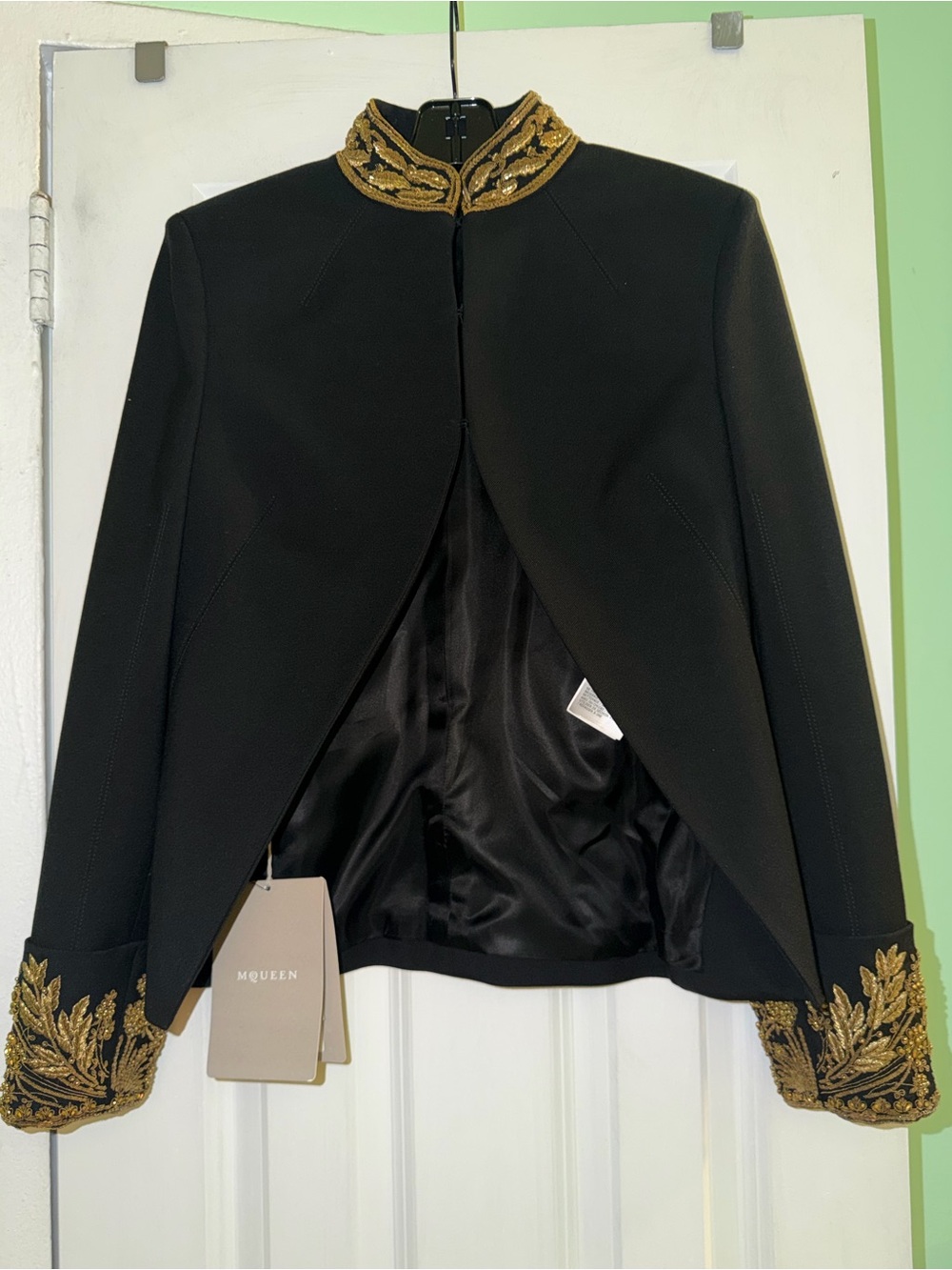 NWT $9600 McQueen Embellished Cutaway Stretch Wool Jacket Blazer - 40 IT / 4 US